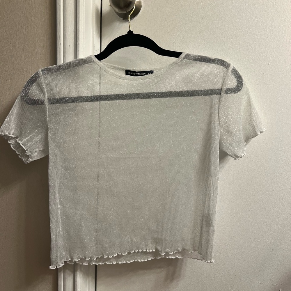 Brandy Melville sheer white/silver crop top, size small/medium, NEVER BEEN WORN!